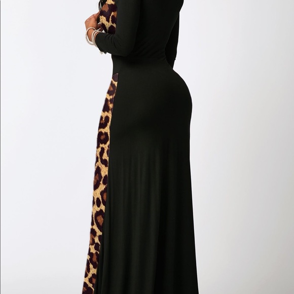 Slimming Contrast 3/4 Sleeve Leopard Maxi Dress - Picture 4 of 4